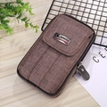 Vertical brown canvas phone holster with sports metal tag and zipper for belts - Vertical Khaki (16cm)