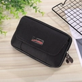 Men's black canvas waist bag with SPORT metal logo and zipper pocket for 6.5-inch phones - Horizontal Black (16cm)
