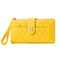 Bright yellow quilted long wallet for women with leather texture and wrist strap - Yellow