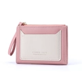 Pink and white bifold card wallet for women with wrist strap and gold zipper closure - Pink