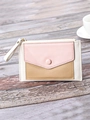 Slim tri-color leather wallet for women with pink snap pocket and white PU finish - Off White