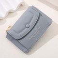 Petit portefeuille compact en cuir gris avec fermeture éclair dorée et fentes multifonctions - Bleu
