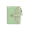 Short mint green faux leather wallet for women with stone texture and zipper pocket - Green