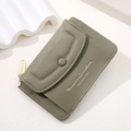 Petit portefeuille en cuir vert olive avec texture litchi et détails dorés - Vert