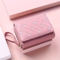 Damen-Geldbeutel in Rosa mit Herzbestickung, Steppmuster und Reißverschlussfach - Rosa