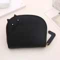 Mini porte-monnaie chat noir en cuir avec oreilles 3D et tirette de queue - Noir