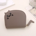 Mini cat-shaped card wallet with cute cat tail zipper and gray lychee grain leather finish - Dusty Pink