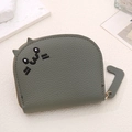 Mini porte-cartes chat vert foncé avec texture litchi et broderies mignonnes de chat - Gris