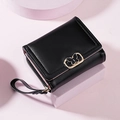 Petit portefeuille noir pour femme avec boucle papillon dorée et dragonne amovible - Noir