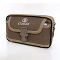 Dunkelbraune Oxford-Gewebe Gürteltasche mit Clip-Verschluss und Reißverschlussfächern - Drei Schichten Horizontal Beige