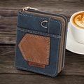 Portefeuille bicolore pour homme en bleu et marron avec fermeture éclair et surpiqûres - Bleu