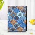 Portefeuille court à motif éventail rétro sur marbre avec tulipes jaunes - Bleu