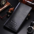 Classic black leather long wallet for men with textured finish and brand logo - Black
