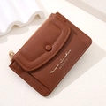 Brown litchi grain leather mini wallet with zipper closure and front snap pocket - Coffee