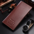 Brown long leather wallet for men with textured finish and brand logo detail - Coffee