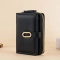 Fashionable black lychee grain wallet with gold ring buckle and secure zipper closure - Black