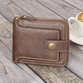 Portefeuille court vintage pour homme en cuir PU marron foncé avec fermeture éclair - café