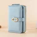 Blue lychee pattern women wallet with gold ring buckle and smooth zipper design - Blue