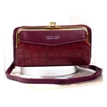 Deep burgundy stone-textured multi-functional crossbody phone wallet with kiss-lock - Horizontal Wine Red