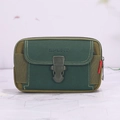 Army green Oxford cloth belt pouch with brown trim and buckle closure for men - Horizontal 6.5 Inch Green