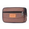 Bruine canvas riemtas met drie ritsvakken en een sportieve leren patch voor mannen - Horizontaal Koffie