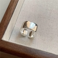 Minimalistischer S925 Sterlingsilber breiter offener Ring mit polierter glänzender Optik - Einstellbar Offen / Glänzendes Silber Design (JZB008)