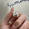 Anello a cuore minimalista in argento sterling S925 con superficie lucidata a specchio - Aperto Regolabile / Stile Aperto Lucidato a Cuore (JZE006)