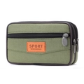 Legergroene canvas riemtas met drie ritsvakken en bruine sportieve lederen patch - Horizontaal Groen