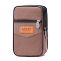 Bruine canvas heuptas met drie ritsvakken en sportieve lederen patch afwerking - Verticaal Koffie