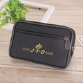 Zwarte canvas heuptas met dubbele ritsen en goud J.Y.D-logo voor heren - Horizontaal Zwart 6-Inch