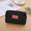Small black canvas belt pouch with orange sport label for smartphones up to 7 inches - 2-Layer Horizontal Black