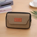 Durable khaki canvas waist bag for men featuring multi-zipper layers and a belt loop design - 2-Layer Horizontal Beige