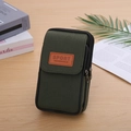 Dark green canvas belt pouch with double zipper pockets and front flap for 7-inch phones - 2-Layer Vertical Green