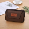 Dark brown canvas belt waist bag with multi-layer zippers and SPORT leather label - 3-Layer Horizontal Coffee