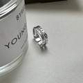 S925 sterling silver ring featuring Roman numerals and chain texture on gray background - Adjustable Open / Style JZH043