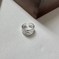 S925 sterling zilveren meerlaagse ring met golftextuur en minimalistisch ontwerp - Verstelbaar Open / Zilver (JZB070)