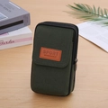 Dark green canvas belt clip waist bag for 7 inch phone with dual zipper compartments - 3-Layer Vertical Green