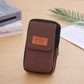 Dark coffee canvas belt pouch for men with triple zipper layers and a sport patch - 3-Layer Vertical Coffee