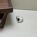 Minimalistische S925 sterling zilveren dubbellaagse ring met zwarte onyx in retro stijl - Verstelbaar Open / Dubbellaagse Ovale Zwarte Agaat (JZA052)
