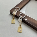 Orecchini a pendente bicolore in argento S925 e oro con motivi incisi vintage - Stile Piastra Quadrata con Volute Vintage (EHY021) / Argento 925