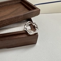 Elegant S925 sterling silver pig nose link ring displayed on a wooden jewelry box - Adjustable Open / JZC015 (Narrow Version)