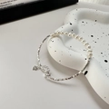 Bracciale minimalista in argento S925 con perle bianche e cubetti metallici d'argento - Bracciale a Pepite d'Argento (9SL34) / Argento 925