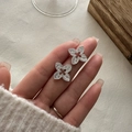 S925 sterling silver floral stud earrings with vintage engraved radial textures - 925 Silver / EHY056 Silver