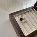 Vintage Ring aus S925 Sterlingsilber mit breitem Band und ovalem schwarzem Achatstein - Einstellbar Offen / Silber