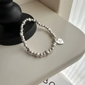 Bracciale di perle in argento S925 con ciondolo a cuore e incisione BE MINE vintage - Argento 925 / Stile con Sfere e Ciondolo a Cuore Argento (10SL52)