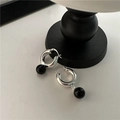 925 silver black onyx pine cone hoop earrings with a minimalist polished circular design - 925 Sterling Silver / Silver (EHZ118)