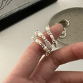 Three-piece S925 silver beaded ring set with baroque pearls in a minimalist layered style - Adjustable Open / Silver (13JZ32)