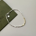 Minimalistische S925 sterling zilveren armband met gouden en zilveren vierkante kralen en sluiting - Goud en Zilver Tweekleurige Geometrische Kralenketting (9SL44) / 925 zilver