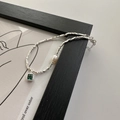 Collana di perle d'argento S925 con zircone verde quadrato e ciondolo di perla bianca - Bracciale Argento Frantumato Zirconia Verde (9SL45)