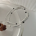 Detail von S925 Sterlingsilber Perlenarmband mit schwarzem Achat und ovalem Anhänger - Silber-Schwarz Kombination (10SL25)